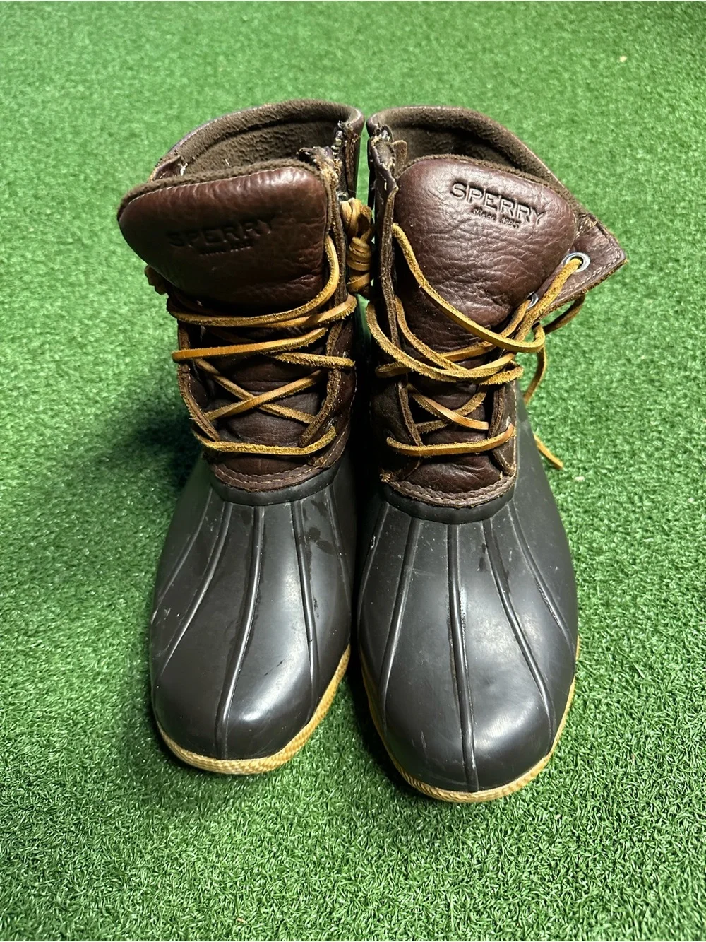 Sperry Brown and Black Waterproof Lace-Up Duck Boots